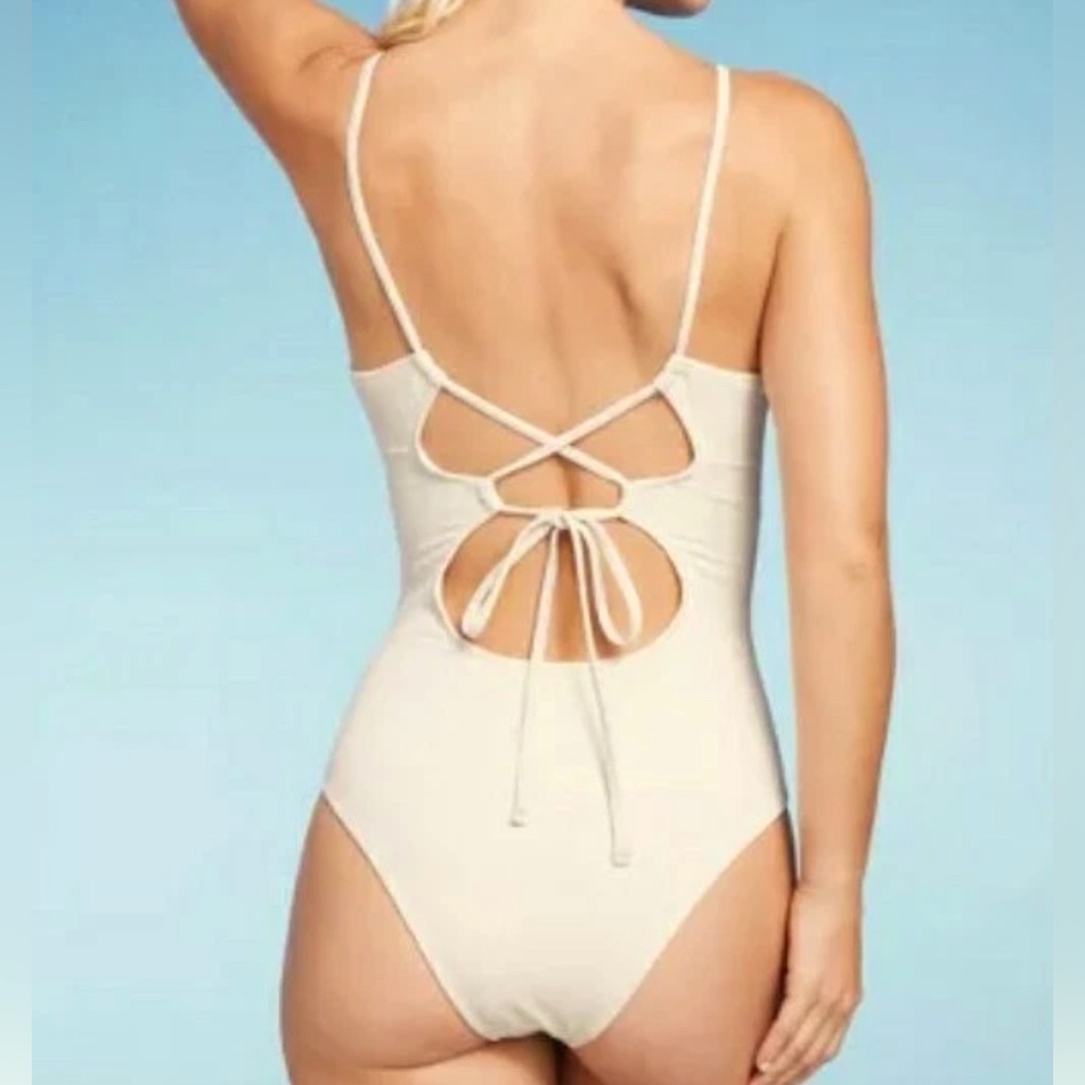 Shade & Shore Double Ring Ribbed One Piece Swimsuit Small NWT - Picture 4 of 12